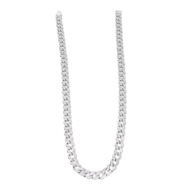 YQ Cuban Link Chain Alloy Fashionable Exquisite Rhinestones Necklace Jewelry Accessory Gift for Men Women30inch
