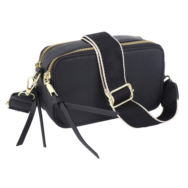Retro moderiktig kameraväska Dam Elegant Print PU Läder Messenger Bag Handväska för resor Svart Fri storlek