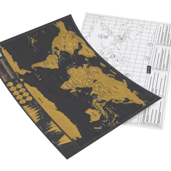 Ripet kart/skrapekart/verdenskart - 88 x 52 cm svart black