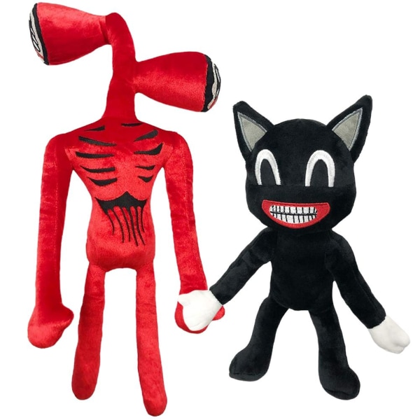 Sirene hode svart katt dukke dukke gutt jente plysj leke gave sett 2 deler (rødt sirene hode + svart katt)
