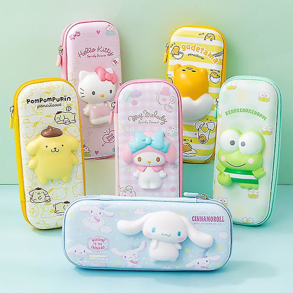PU Stor Kapacitet Pennetui Kawaii Hellokitty Cinnamoroll Melody Skole Penne Taske Pose Pennetui Tilbehør Kontorartikler