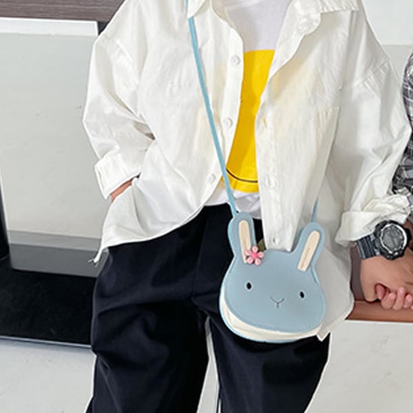 Mini-axelväska med justerbar rem Cartoon Bunny Form Myntväska Barnhandväska för små flickor Rund Blå Gratis storlek