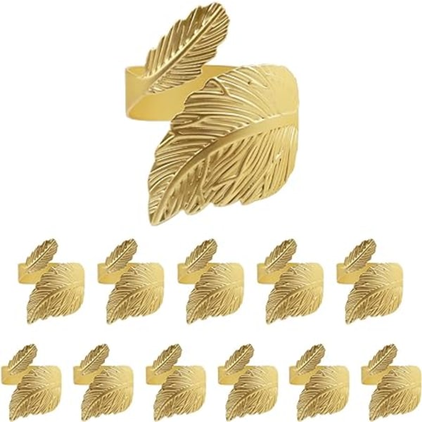 Bladformade servettringar med 12 set guldservettringar för dukning jubileum, födelsedag, jul, påsk, höst, halloween, tacksägelse, fest o