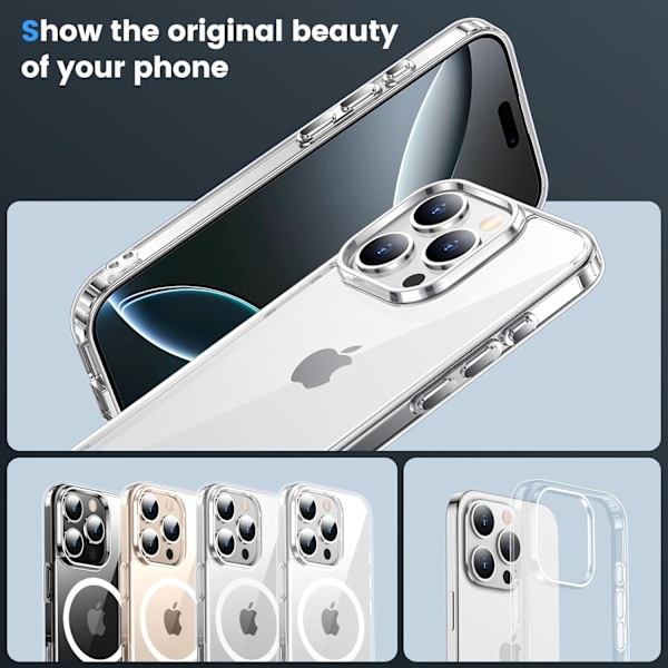 Designat för i-Phone 16 Pro Max skal, [Kompatibel med Magsafe][Anti-gulning][Militärklassat skydd] Stöttåligt skydd Slim Cover-6,9 tum, Klar