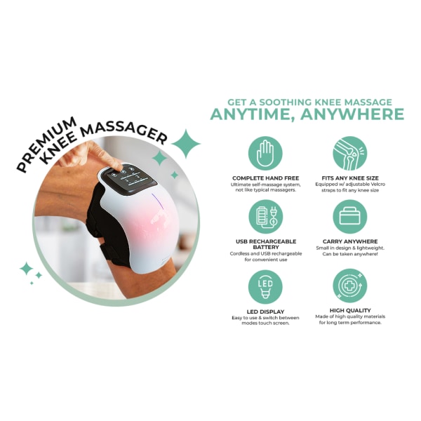 Massager Trådløs Knæ Massager Stærkt batteri Infrarød Deep Heat Knæ Massager med opvarmning og kompression til ledsmerter, LCD-skærm