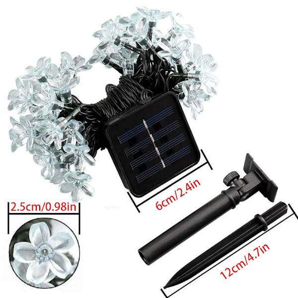 5/7/12m LED Körsbärsblom Solcellsslinga Trädgårdsslinga, vattentät utomhustejp för innergårdsdekoration varmvit 12m 100LED 12m 100LED