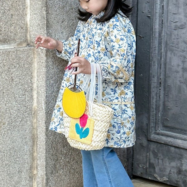 Lasten kudottu käsilaukku Tyylikäs söpö käsintehty lasten käsilaukku päivittäisiin juhliin Keltainen vapaa koko