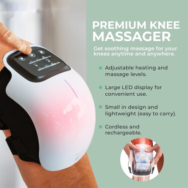 Massager Trådløs Knæ Massager Stærkt batteri Infrarød Deep Heat Knæ Massager med opvarmning og kompression til ledsmerter, LCD-skærm