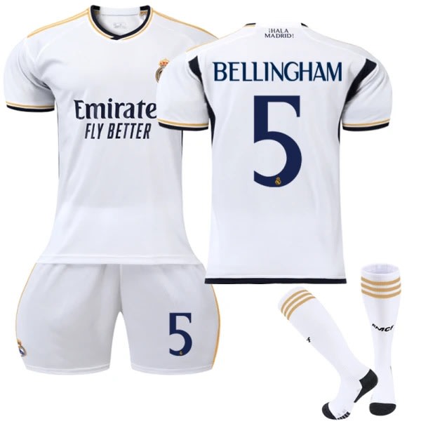 2023-2024 Real Madrid Home Børnefodboldtrøje nr. 5 Bellingham adult XS