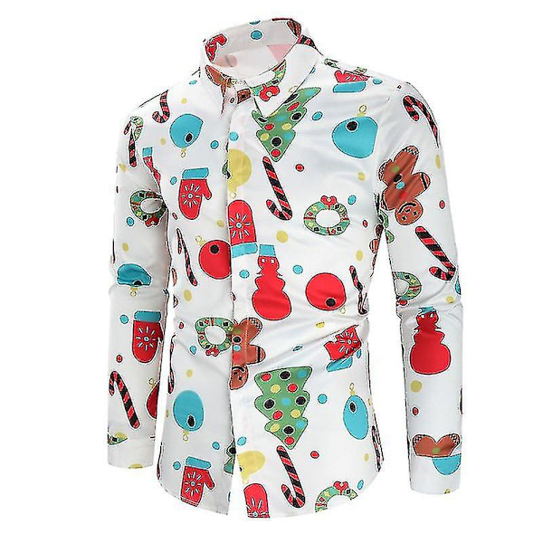Langærmet sjov juleskjorte til mænd Sort XL White XL