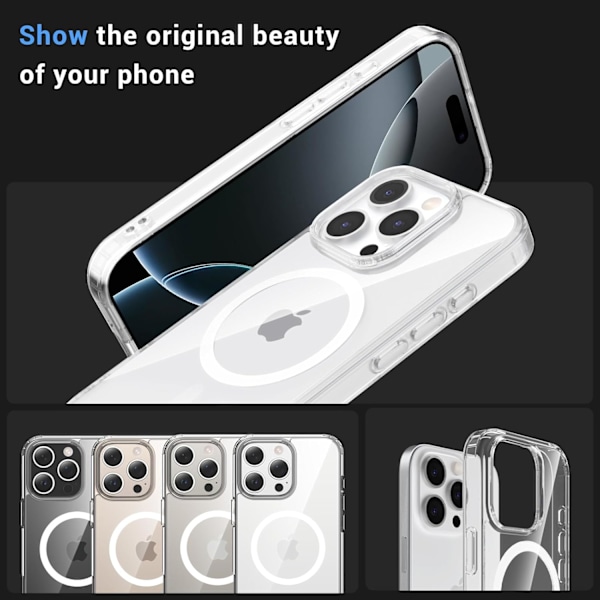 Suunniteltu i-Phone 16 Pro -kotelolle, [Yhteensopiva Magsafen kanssa][Keltaisuutta estävä][Sotilastason suojaus] Iskunkestävä suojus Slim Cover - 6,3 tuumaa, Kirkas