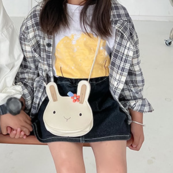 Mini-axelväska med justerbar rem Cartoon Bunny Form Myntväska Barnhandväska för små flickor Rund Vit Gratis storlek