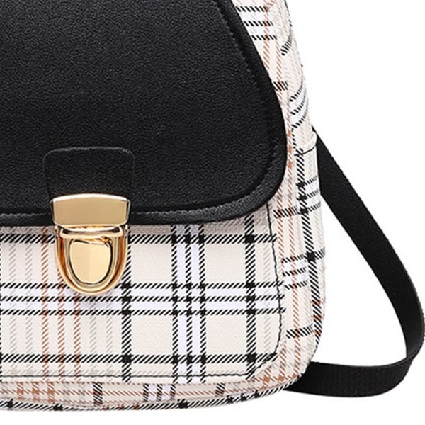 Kvinnor liten ryggsäck Söt rutigt mönster metallspänne miniväska Reseryggsäck för flickor Svart 19in
