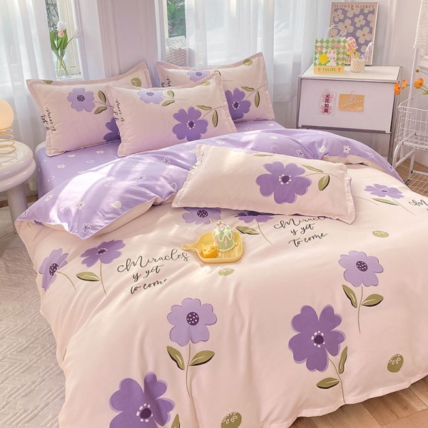 Children's adult style home quilt cover brushed skin-friendly cotton quilt cover thickened sheets to protect your sleep 180x220cm single quilt cover Spring Dawn-Purple
