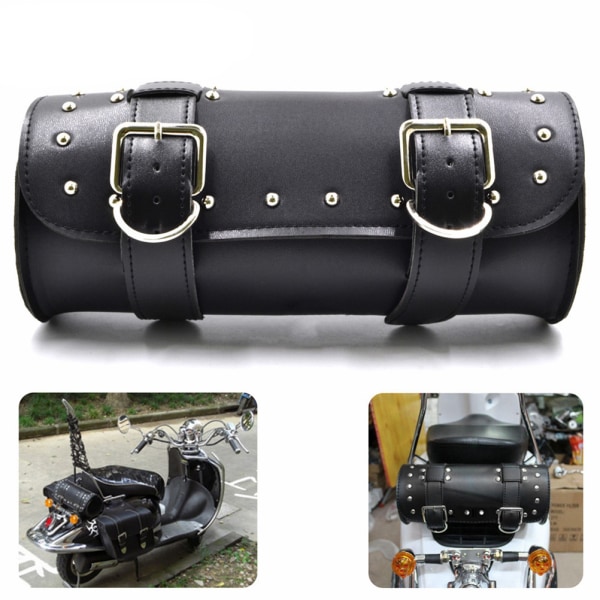 Universal Läder Motorcykel Resväskor Sadelväska Roll Barrel Bag förvaringsverktygsväska