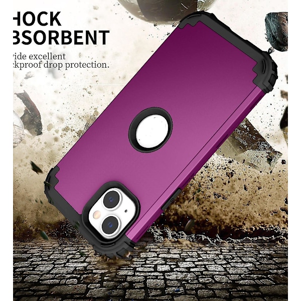 Silikon Hybrid PC-deksel for iPhone 15 Svart Purple