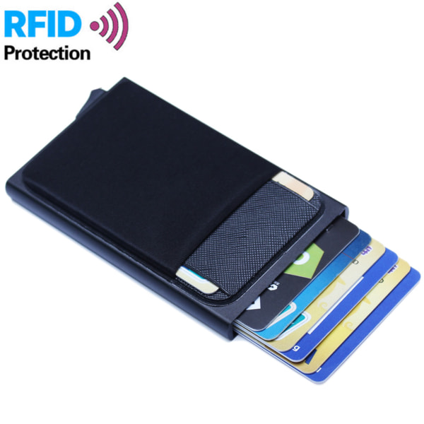 Aluminium RFID-blokerende tegnebog med baglomme ID-kortholder Mini Slim Wallet Automatisk kreditkort møntpung