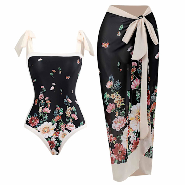 Dambaddräkt Strand Baddräkt Dam Baddräkt i Ett Stycke Bikini Baddräkt med Snörning Lång Kjol Chiffongset Tvådelat Set Rosa L Pink L