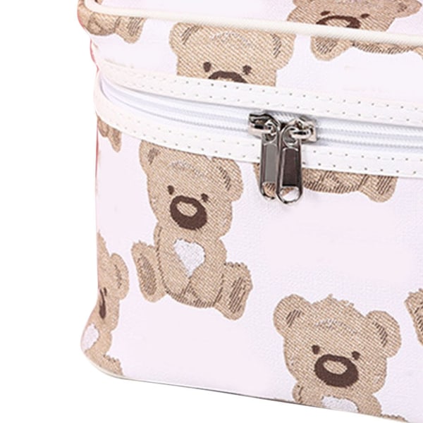 Bærbar makeuptaske Sødt bjørnemønster PU kosmetiktaske med stor kapacitet til udendørs rejser Hvid firkantet fri størrelse
