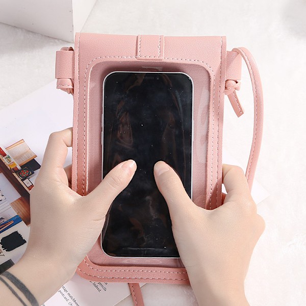 Axelremsväska Tunn Mode Lås Crossbody Mobiltelefonväska Touch Screen Mobiltelefon Plånbok Kvinna Retro Student Hasp Liten Plånbok Svart Deep Pink
