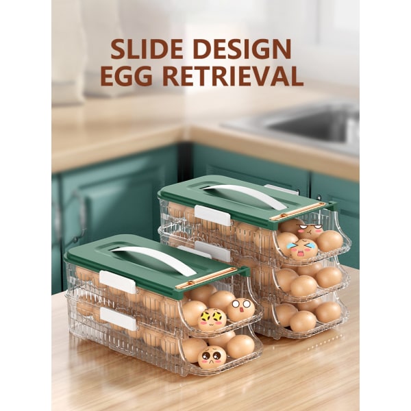 [Enkel rad 3 lag] Hvit automatisk rullende egg oppbevaringsboks med tidtaking