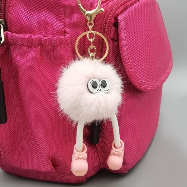 Kunstig pels Ball nøkkelring Søt Mini Fluffy Pompom anheng for bilvesker Mobiltelefon Rosa