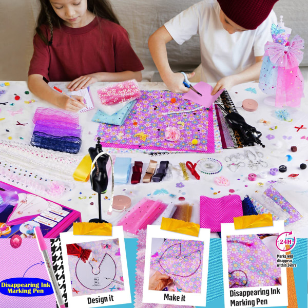 500+ STK Fashion Design Kit til piger Kreativitet DIY Arts & Crafts Kit til børn med 4 mannequiner, modedesigner skitsebog, sysæt til piger-A A