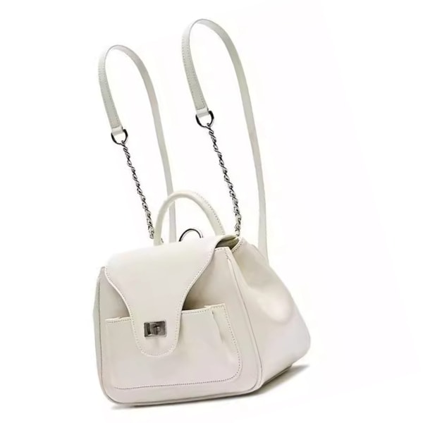 Student Snygg ryggsäck PU Slitstark Casual Handväska Bärbar multifunktionell ryggsäck för dagligt bruk Skolresor Vit Fri storlek