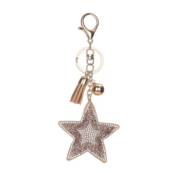 Key Chain Holder Ring Fashion PU Star Cute Tassels Keychain Keyring Bag Decoration (Champagne)