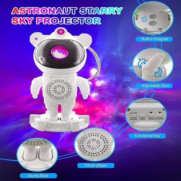 Astronaut Bluetooth Star-projektorlampe USB-fjernkontroll for nattlys og 360° justerbar bursdagsgave Valentinsdagsgave Soveromsdekor