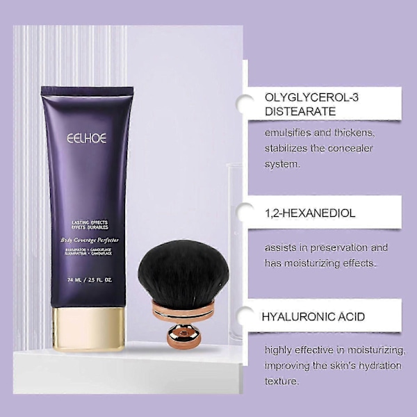 Kroppsdekningsperfeksjon & Børste, All Over Complexion Perfector, Langvarig Tatoveringsdekkende Sminke, Ben & Kropp Sminke Flytende Foundation 1 stk