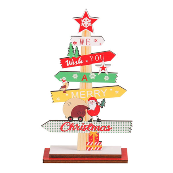 Julgransdekoration för skrivbord, massivt trä, stabil bas, vägvisare, älg, snögubbe, snöflinga, återanvändbar julbordsdekoration, present A