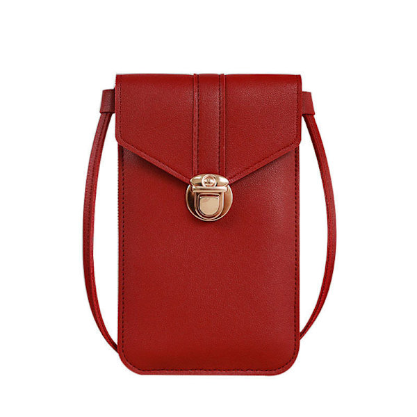 Axelremsväska Tunn Mode Lås Crossbody Mobiltelefonväska Touch Screen Mobiltelefon Plånbok Kvinna Retro Student Hasp Liten Plånbok Svart Red