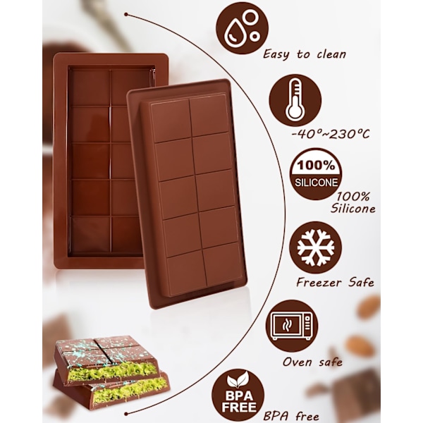 Chokoladeform dyb, 3 stykker chokoladetavle ekstra dyb chokoladeform til chokolade praline slik, til egen chokolade