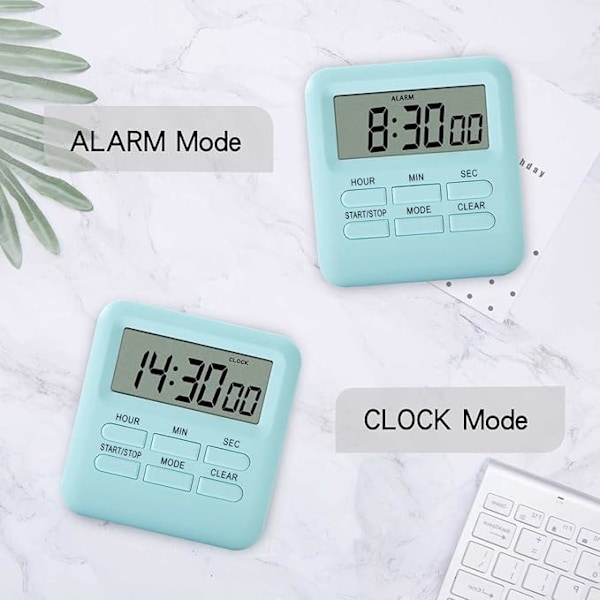 Digital kjøkkentimer med klokke/vekkerklokkefunksjon, magnetisk bakside, digital kjøkkentimer, kjøkkentimer, stoppeklokke, nedtellingstimer for Ki GS