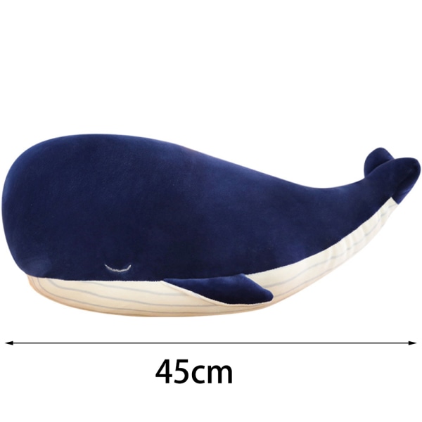 Plysjhvaldukke dypt hav stor hvithai stor blåhvalhai myk leketøy mørkeblå 45 cm