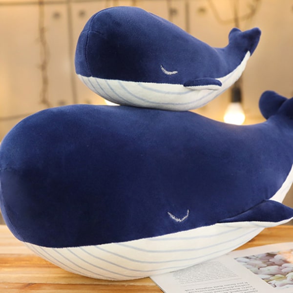 Pehmovalas nukke syvänmeren valkohai iso sininen valashai pehmolelu tummansininen 45 cm