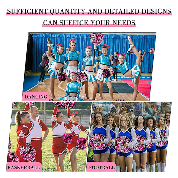 6 kpl 13 tuuman Cheerleading-pomponia ja suuri rusetti, sopii tyttöjen Cheerleading-pomponeille, metallipomponeille ja