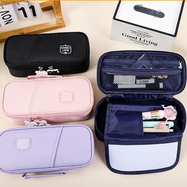 Large Capacity Pencil Case Storage Bag PURPLE LILA NAVY BLUE