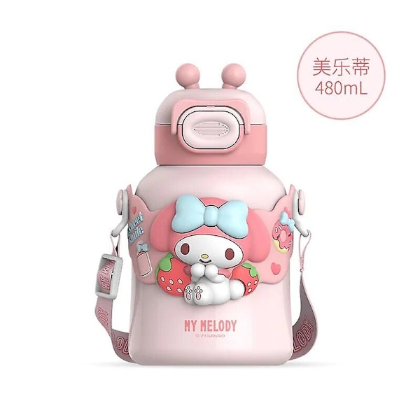 Sanrio Kuromi Tyhjiökuppi Tytöt Kawaii Anime Cinnamoroll My Melody Olki Kuppi Talvi Lämmin Suuri Kapasiteetti Vedenpullo Lahja Lapsille Kuromi 480ml My Melody