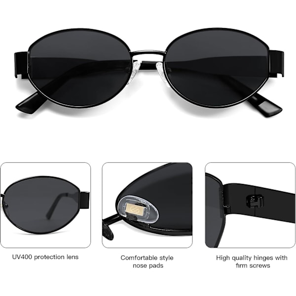 SOJOS Retro Oval Solglasögon för Kvinnor och Män - Trendiga Solglasögon, Klassiska Färger, UV400-Skydd, SJ1217_SSDLV DB Guld-Grå Shiny Black-Grey