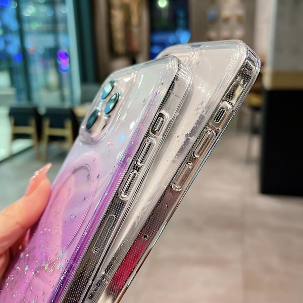 Magsafe Bling Glitter Gradient Stöttåligt Genomskinligt Anti-fodral för iPhone 15 Pro Max 15 Ultra Transparent Purple