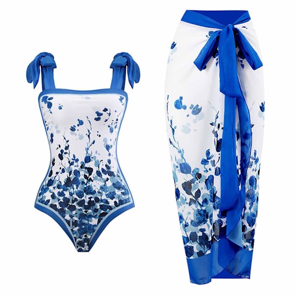 Dambaddräkt Strand Baddräkt Dam Baddräkt i Ett Stycke Bikini Baddräkt med Snörning Lång Kjol Chiffongset Tvådelat Set Rosa L Blue M