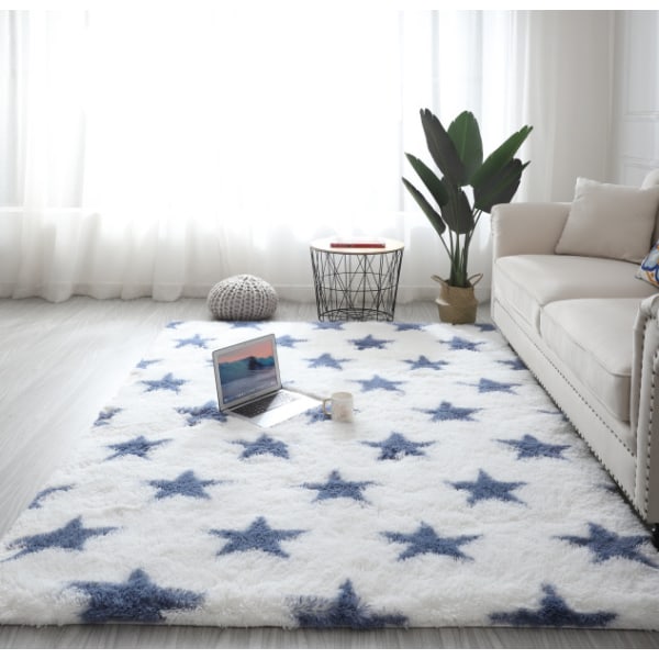 Tie-dyed silke ull mønster teppe soverom stue nattbord langt hår moderne vaskbar gulvmatte 50*160 blue white stars
