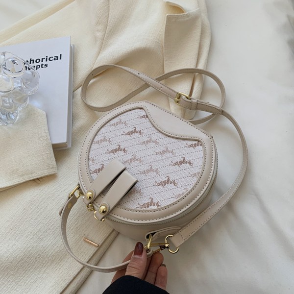 Kvinner Liten Messenger Bag Rundformet Stilig Print Glidelås Mini PU Bag for Sommer Hvit Gratis Størrelse