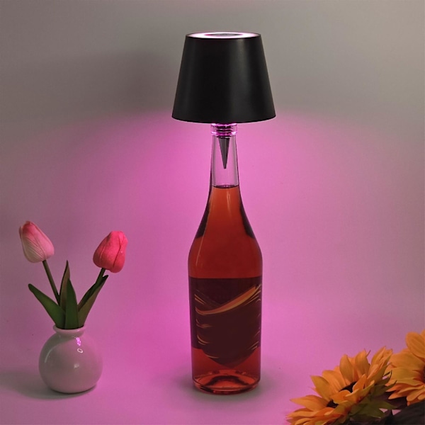 Trådlös flasklamp, touch 3-färgs dimbar LED-flasklamp för festbarer [LGL] Svart Black