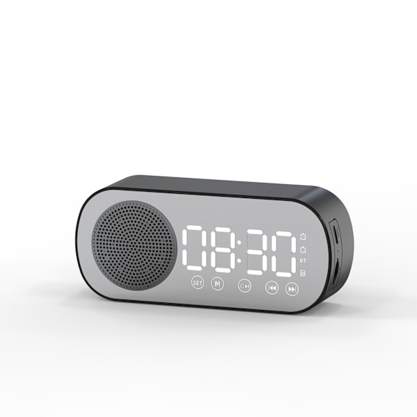 Multifunktionell Smart FM-radio Bluetooth-högtalare Väckarklocka Spegelklocka (svart)