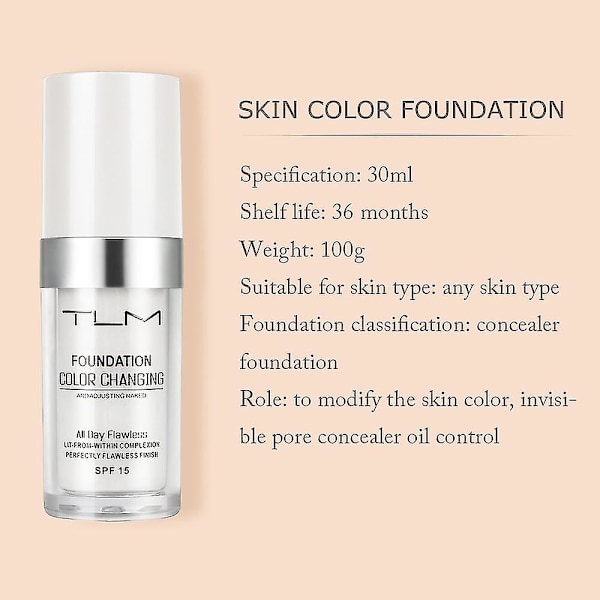 30 ml Tlm Flawless Fargeendrende Varm Hudtone Foundation, blander naturlig Moi null none