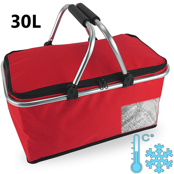 30L Handlekurv Bag Sammenleggbar Termisk Kurv Kjøleveske Utendørs Picnic Isolert Bag