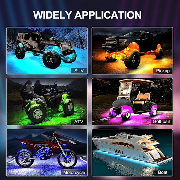 Rock Light-kit Neon Underglow Vanntett Underkroppsbelysning for Bil Lastebil 4 Pods